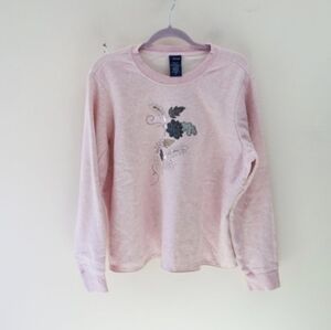 Basic Editions Embroidered Fleece Crew Neck Sweatshirt Pink (1X) NWOT!
